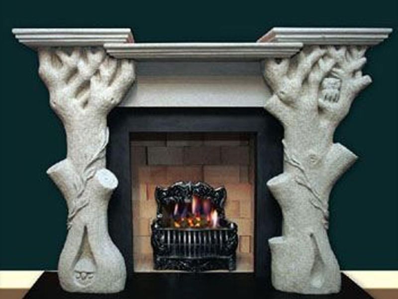 New Design Tree White Marble Fireplace Stone Carved Mantel