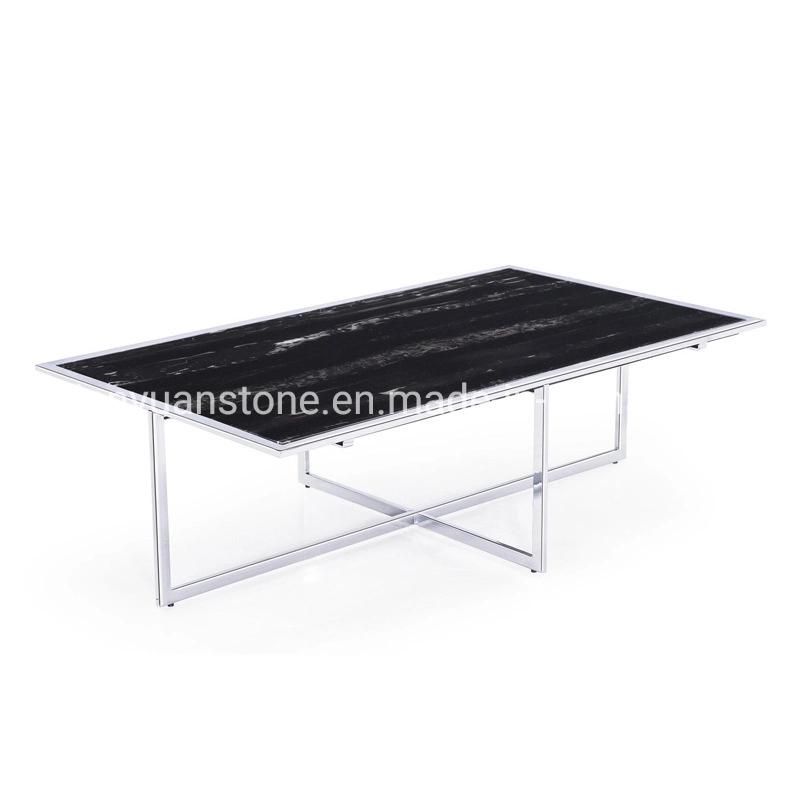 Modern Metal Rectangle Console Table with Marble Top