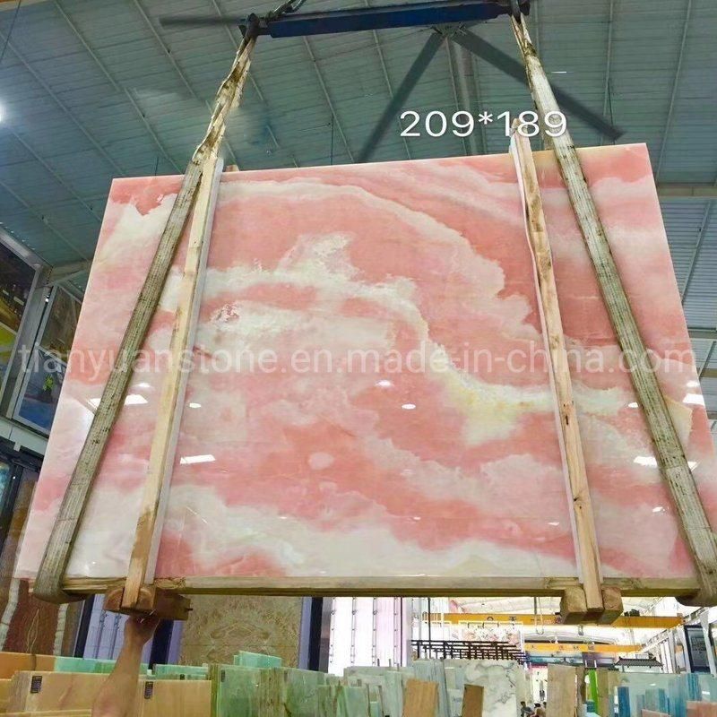 Luxury Backlit Pink Onyx Texture Marble Wall Slab for Villa