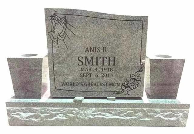 Upright Etching China Grey Granite Heastone with Double Vase for Cemetery