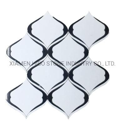 Natural Stone Marble Pure White Thassos and Shell Waterjet Flower Pattern Mosaic Tile Waterjet Tile