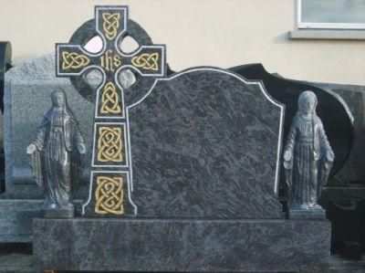 Black Granite Monument Tombstone Cemetery Headstone with Carving