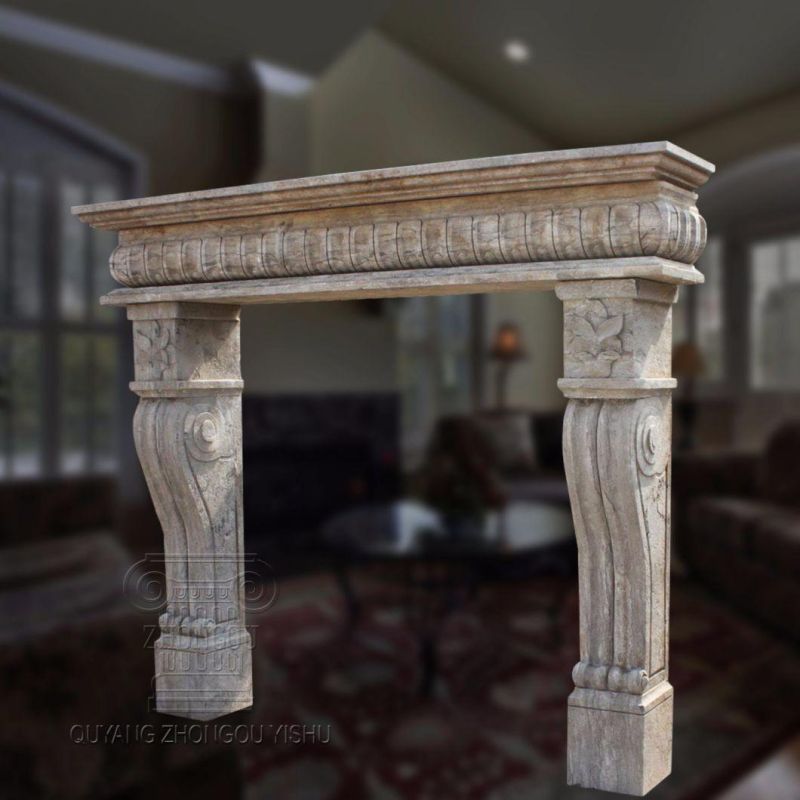 Limestone Fireplace with Antique Treatment