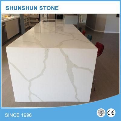 White Calacatta Quartz Prefab Kitchen Countertop