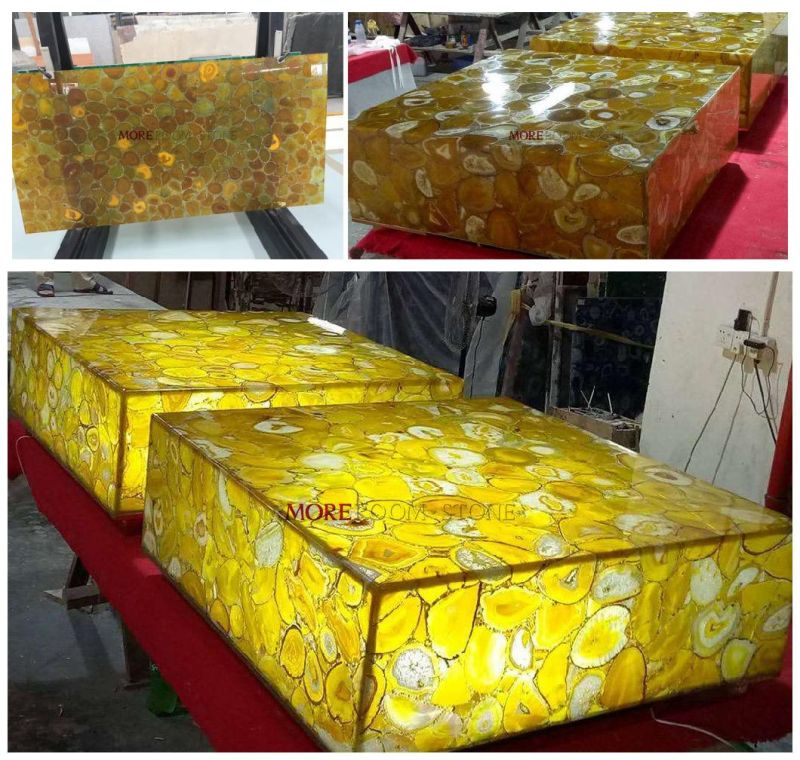Hot Sale Translucent Gemstone Slab Natural Yellow Agate for Wall Decor, Countertop, Table Top