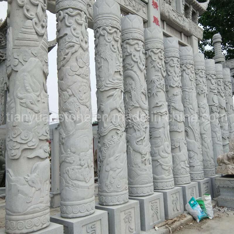 Chinese Style Architectural Stone Carved Dragon Grey Granite Gate Pillar Design