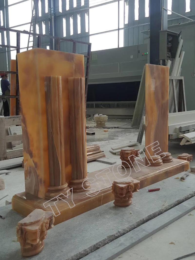 Yellow Onyx Marble Fireplace Customized Design