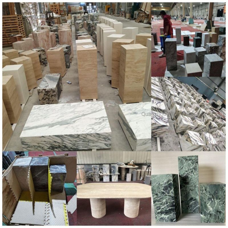 Cubic Block Travertine Solid Stone Bedroom Side Table for Hotel Design
