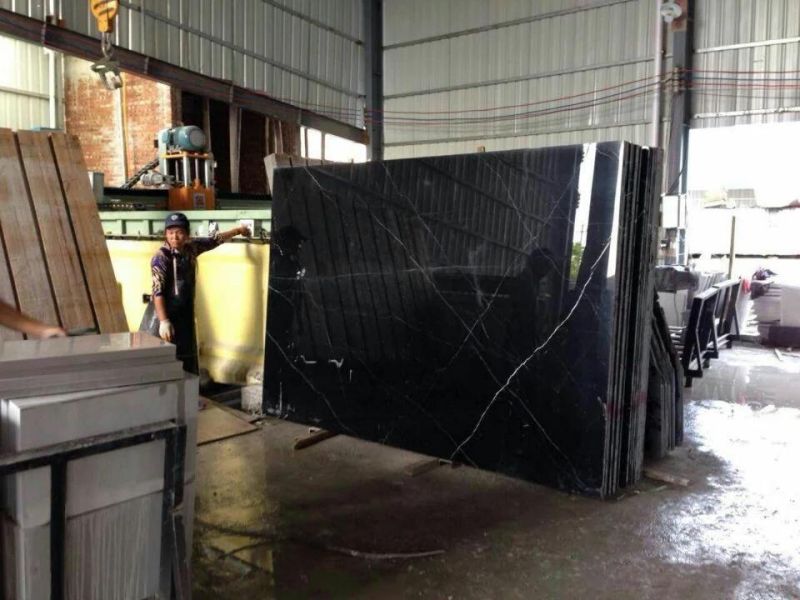 Chinese Natural Stone Tile Polished Black Marquina Nero Marble Slab