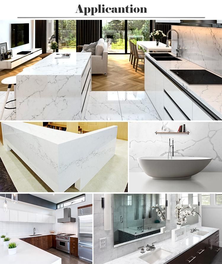 White Carrera Marble Veins Artificial Quartz Stone Slabs