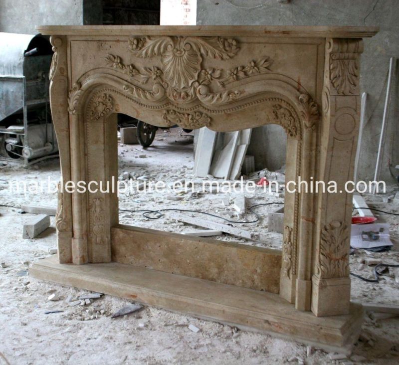 Beautiful Home Furniture Beige Stone Mantel Marble Fireplace (SYMF-200)