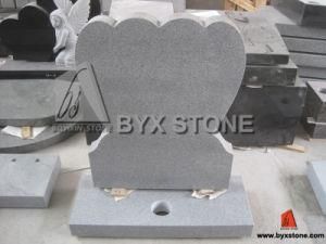 Grey Granite Double Heart Tombstone / Monument