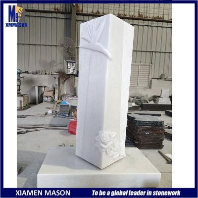 Factory Price Pillar Shape Hunan White Marble Headstone for Grave