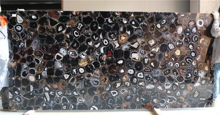 Semi Precious Stone Backlit Black Agate Bar Table Top Gemstone