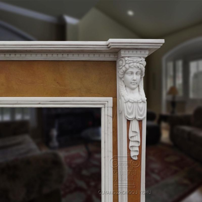Fabulous Two Tone Marble Fireplace Surround in White and Beige Marble
