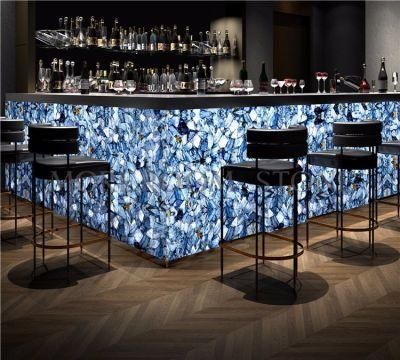 Blue Aventurine Stone Backlit Vanity Table Top Deisgn