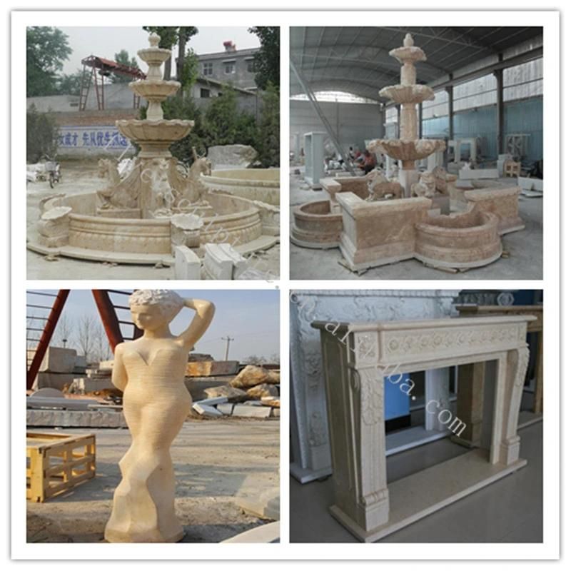 Western Style Luxury Beige Cream Marble Fireplace Mantel with Lady Statue