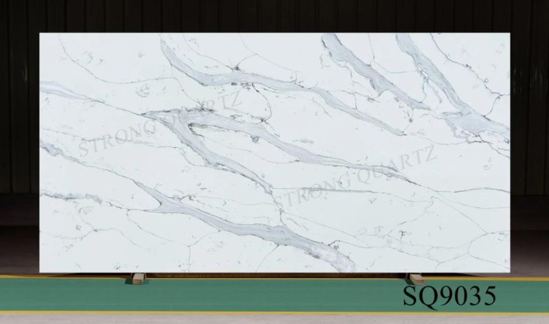 China 3200*1600mm Calacatta White/Black/Grey Artificial/Engineered Quartz Stone Slabs Price/Factory/Manufacturer