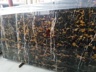 Hot Sale Afghan Portopo Balck Marble Stone Slab with Golden Vein