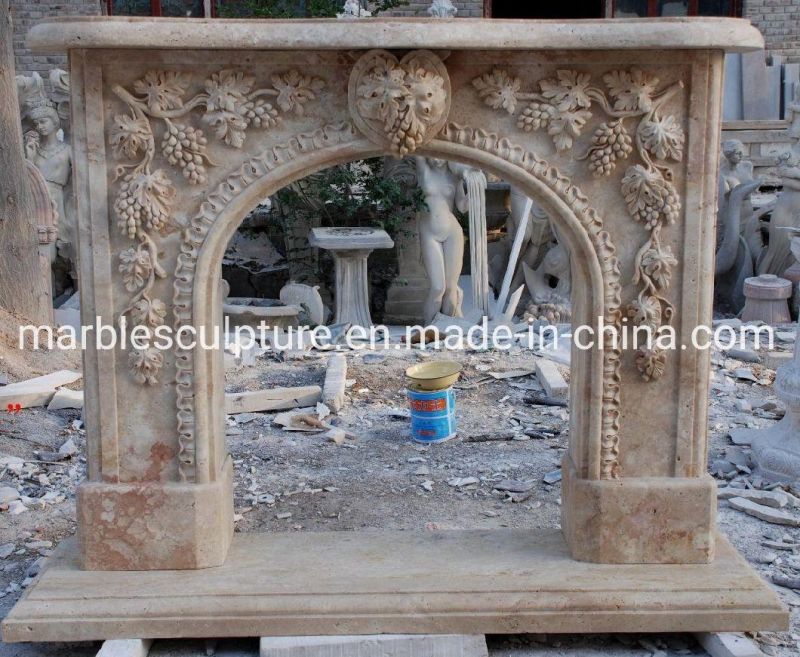 Carved Grape Marble Fireplace for Beautiful Home Decoration (SYMF-128)