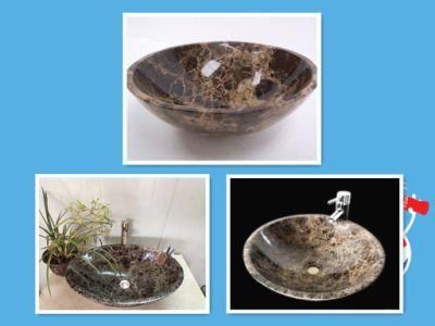 Pure Marble Stone Dark Emperador Brown Basin Sinks for Washing