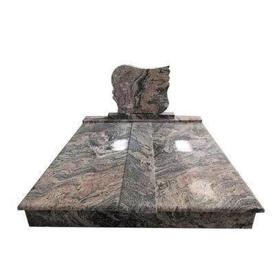 China Juparana Red Granite European Tombstone Monument with Headstones