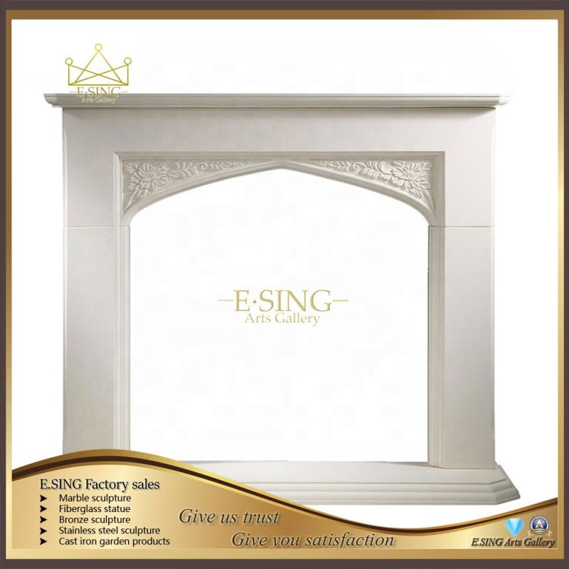 White Indoor Marble Surround Stone Fireplace Mantels
