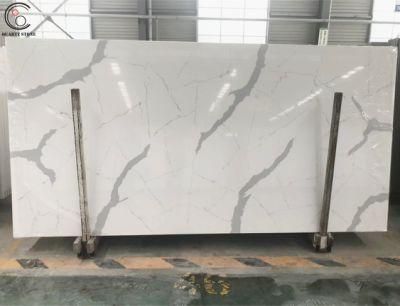 Artificial Marble Effect White Calacatta Quartz Stone Slab