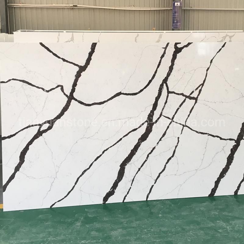 White Artificial Engineered Calacatta Quartz Stone Slab for Countertop/Tile/Kitchen/Vanity Top/Table Top