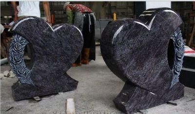 Bahama Blue Polished Heart W/ Flower Caving Tombstone &amp; Monument