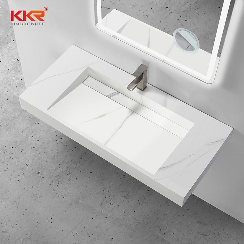 Custom Textured Marble Vanity Sink Wall Hung Basin Bathroom Vanity Washbasin for Hotel Project