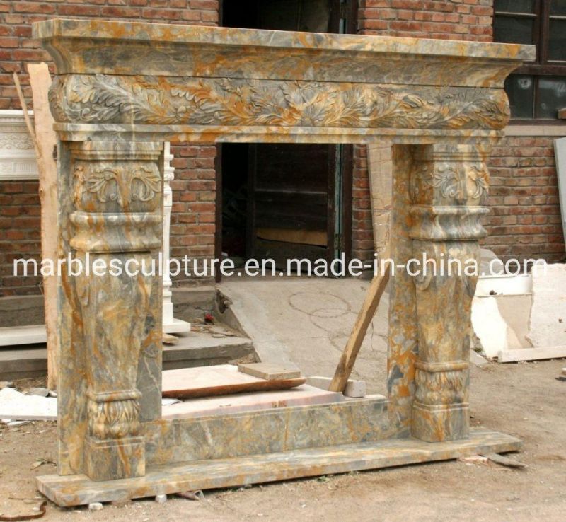 Natural Stone Carving Indoor Decorative Marble Fireplace (SYMF-066)