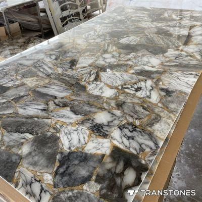 Popular Translucent Black &amp; Gold Alabaster Apartment Wall Panel