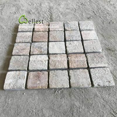 Golden Rusty Flamed Quartzite Paver Mesh for Walkway and Patio Paving