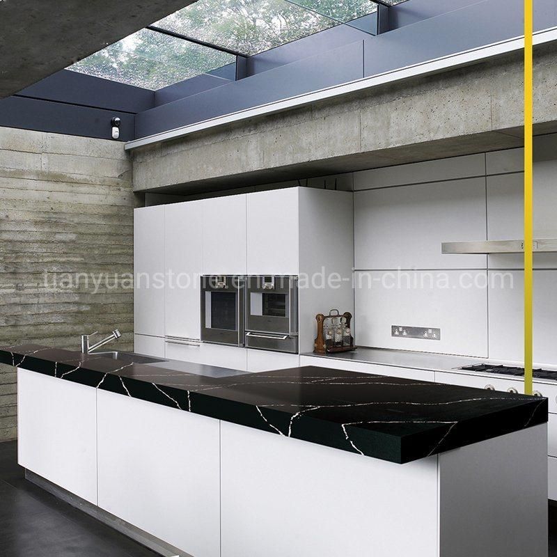 Artificial Black Calacatta Quartz Countertop with White Veins