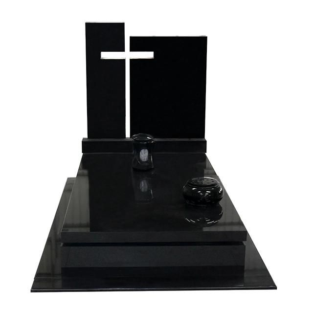 Xiamen Mason Large Shanxi Black Granite Tombstone with Hollow Cross
