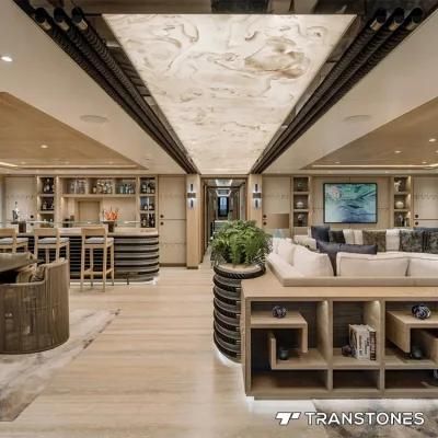 Glossy Marble Stone Artificial Translucent White Alabaster Onyx Big Slab for Luxury Cruises Ceiling Decor