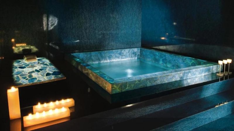 Luxury Gemstone Neon Blue Apatite Blue Stone for Bathroom bathtub and Flooring Decor
