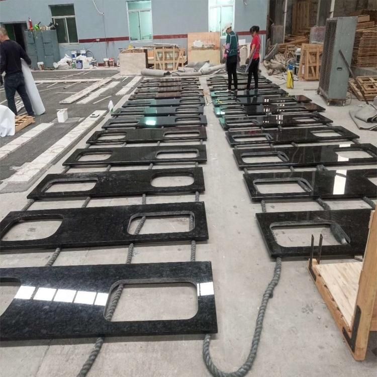 Hotel Project Design Prefab Angola Black Granite Bathroom Vanity Top with Ceramic Sink