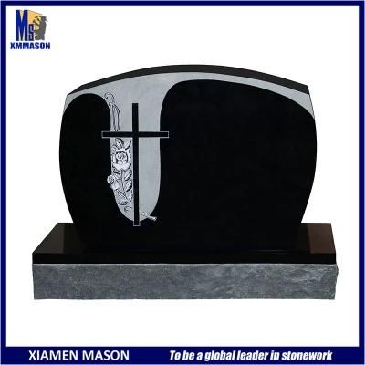 Canada Absolute Black Granite Monuments with Engraving Cross for Cemetery