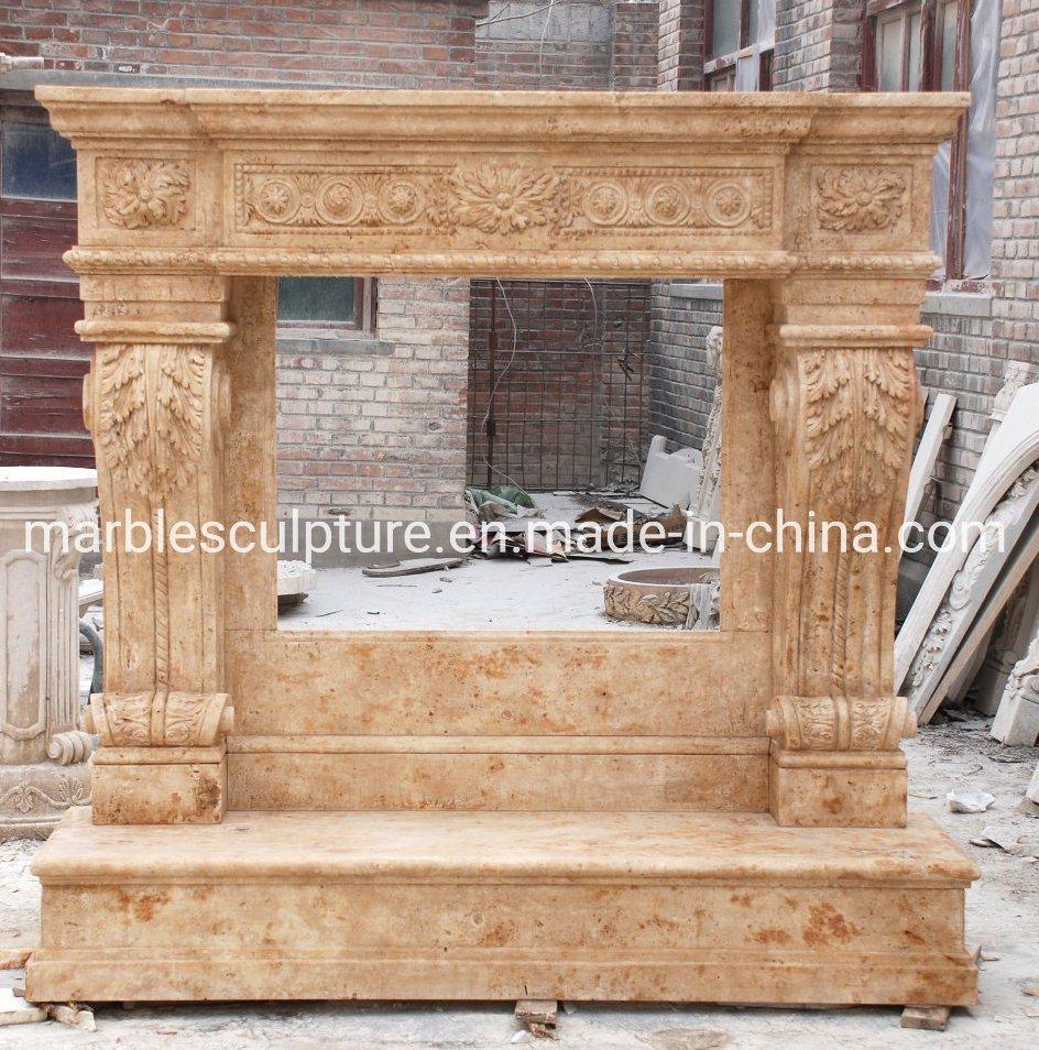 High Quality Chic Beige Stone Marble Fireplace Indoor Decoration (SYMF-145)