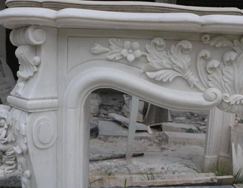 Simple Hand Caving Natural Stone Marble Fireplace Mantel for Indoor