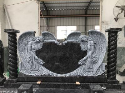 Black Granite Double Angel Headstone Cemetery Monument