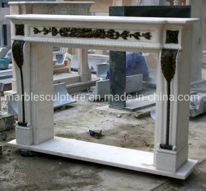 White Marble Fireplace Carved Bronze Sculpture (SYMF-259)