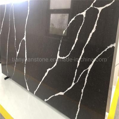 Black Glass Quartz Stone Slab for Kitchen Top Countertop