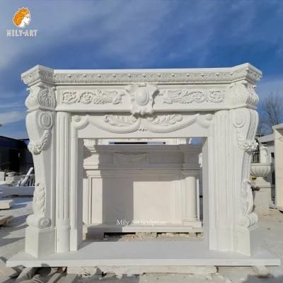 Hand Carved Stone Indoor Marble Fireplace Surround Mantel with Flowers