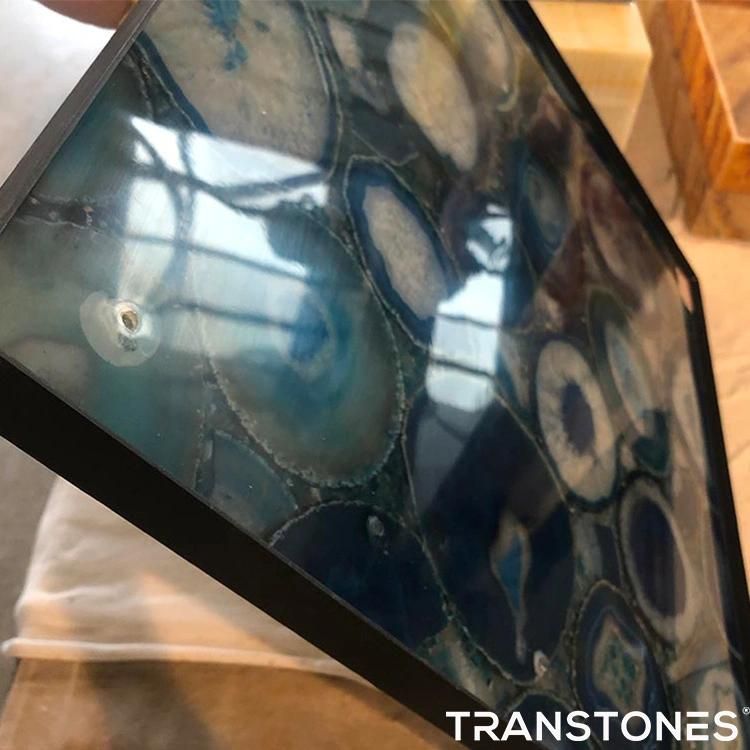 Wholesale Backlit Semi Precious Stone Blue Agate Stone
