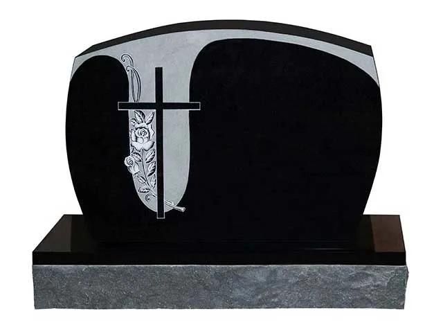 Canada Absolute Black Granite Monuments with Engraving Cross for Cemetery