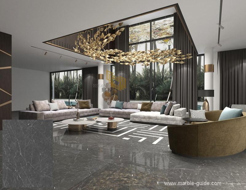 Man-Made Polished Hermes Grey Sintered Stone Flooring Design