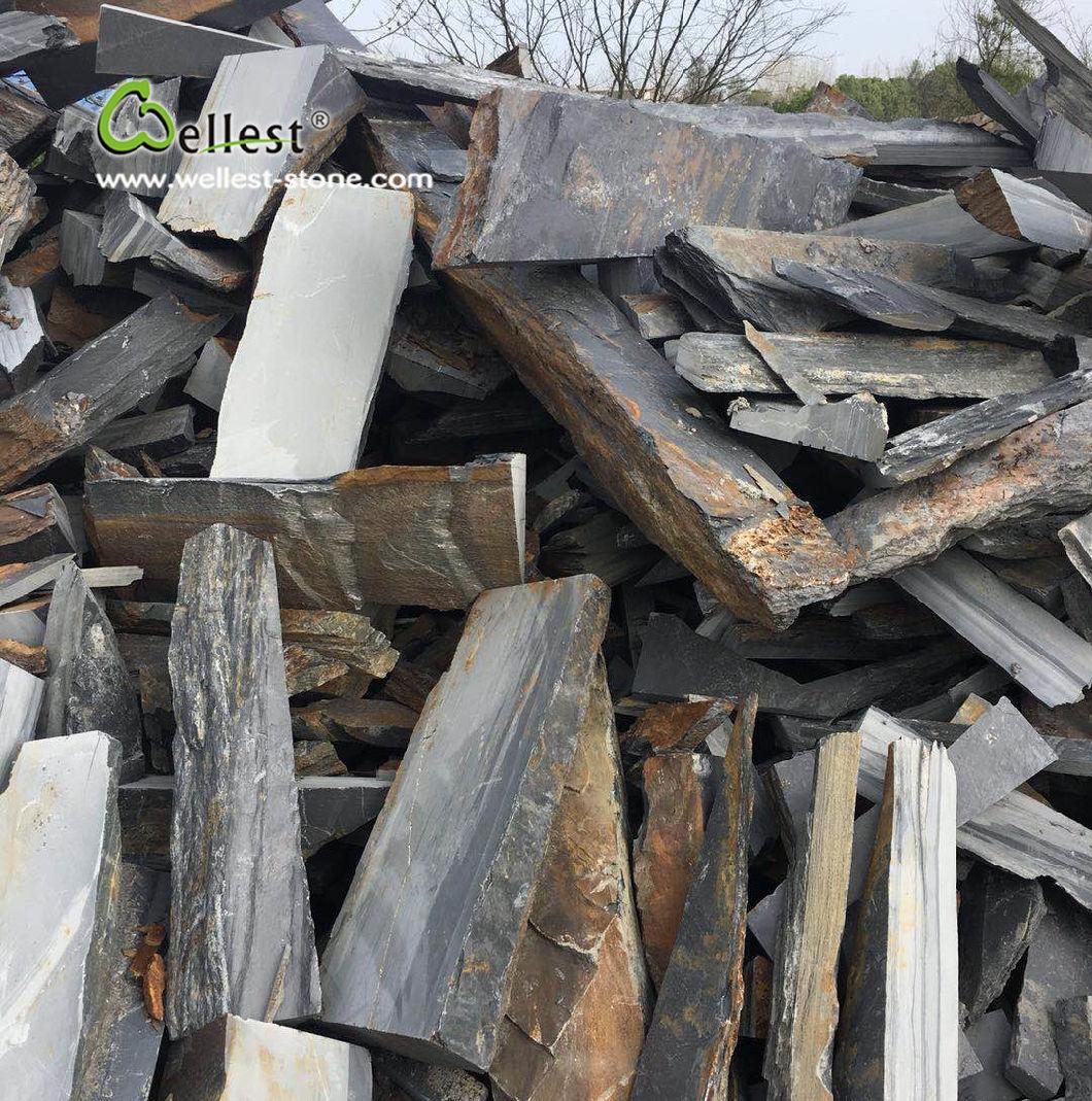 Black Rusty Stone for Exterior Wall Cladding, Rough Finish, Loose Stone, Individual Piece Stone